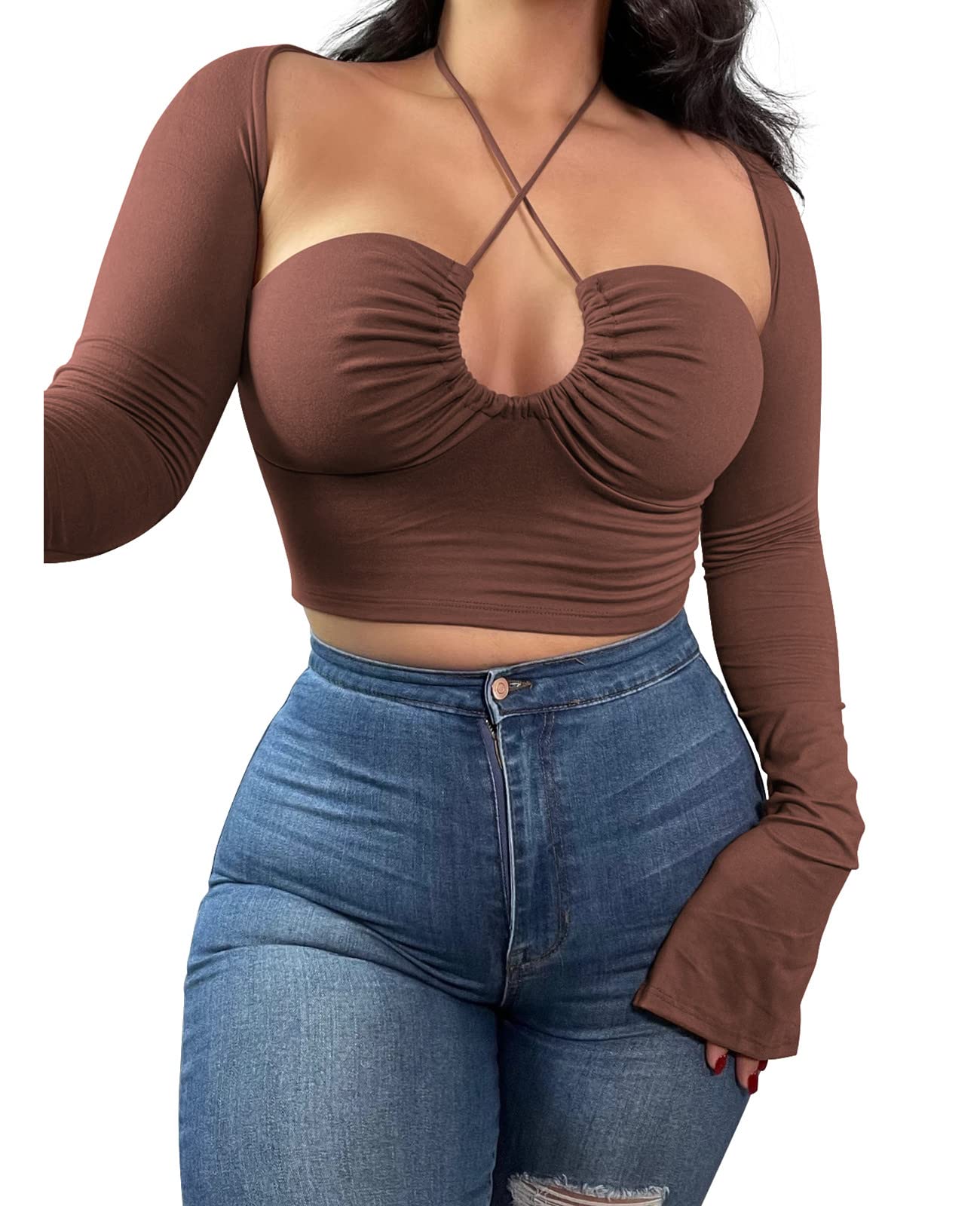 KERPELLY Women's Sexy Halter Criss Cross Tie Up