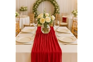 HQ-SITE 10FT Red Cheesecloth Table Runner 120 Inch Rustic Boho Gauze Cheese Cloth Table Runner for Wedding Baby Shower Bridal Shower Birthday Party Home Decorations