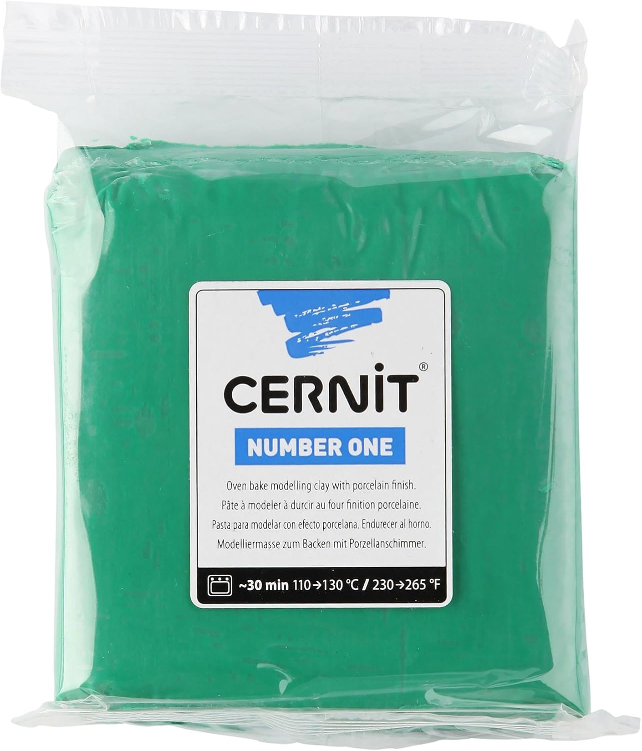 CERNIT CE0900250600C, A Pack of Polymer Clay Block, Number One Range, Modelling and Baking Clay, Green Colour, 250 g block