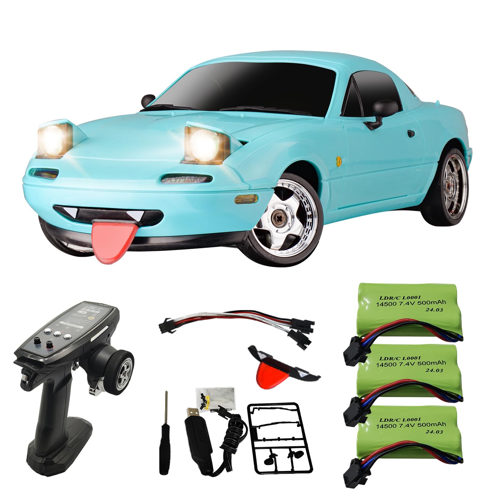 Photo 1 of Skymaker 1/18 RC Drift Car with 3 Batteries Mazda MX-5 Miata 2.4GHz LDRC 1804 RWD Drifting Adults with ESP Gyro Pop-up Light (Blue)
