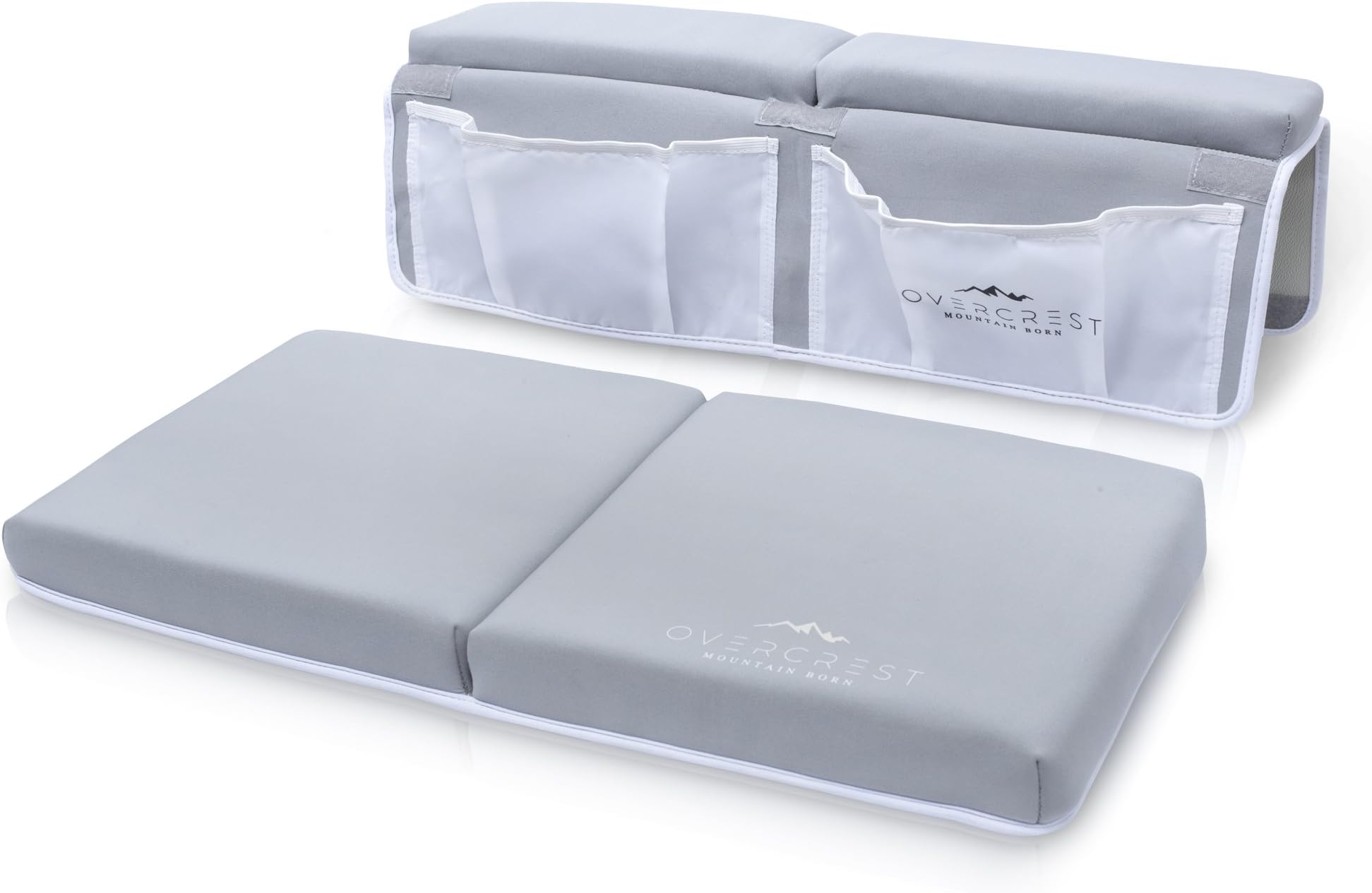Overcrest Baby Bath Kneeler and Elbow Cushioned Tub Rest Set, Premium Extra Thick 23 x 12 x 2 inch Foam Mat Protection for Parents, Double Stitched Deeper Pockets, Secure Non-Slip, Quick Drying, Grey