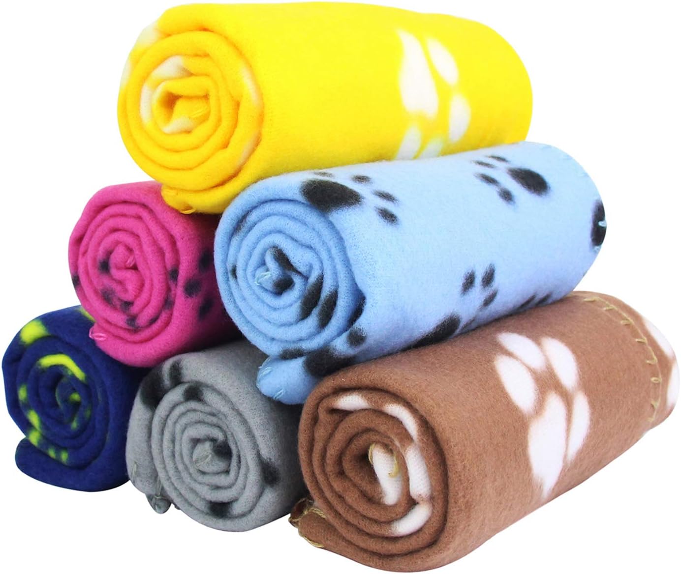 AK KYC 6 Pack Mixed Puppy Blanket Cushion Dog Cat Fleece Blankets Pet Sleep Mat Pad Bed Cover with Paw Print Kitten Soft Warm Blanket for Animals, A : Pet Supplies