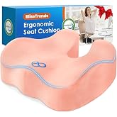 BlissTrends Memory Foam Seat Cushion for Office Chair &amp; Car Seat, Pink | Ergonomic Tailbone &amp; Sciatica Support with Removable Velvet Cover for Pressure Relief and Long Sitting Comfort, 3.3" Thick
