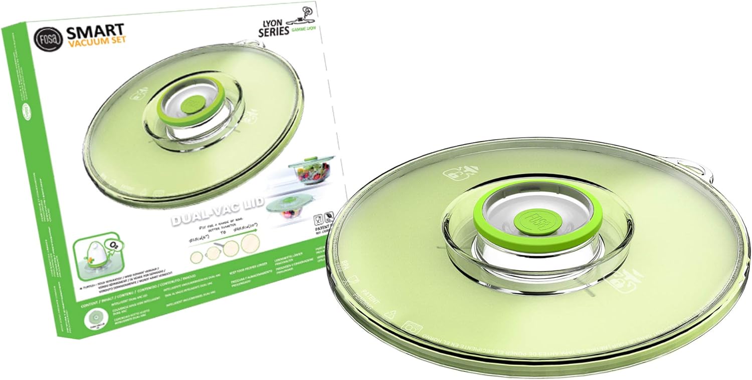 FOSA Dual Vac Lid, Universal Vacuum Lid For Bowls, Pots, Pans – Used With Vacuum Pump “TURTLE” For Vacuum Storage