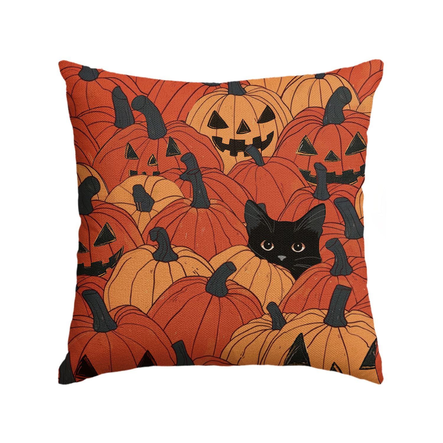 Photo 1 of AVOIN colorlife Halloween Pumpkin Black Cat Throw Pillow Cover, 18 x 18 Inch Holiday Farmhouse Orange Spooky Cushion Case Decoration for Sofa Couch