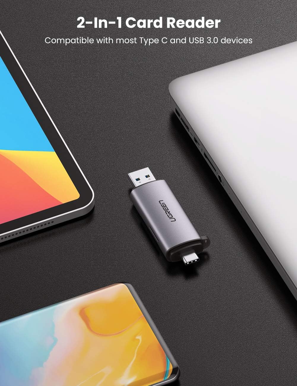 UGREEN USB SD Card Reader 3.0, USB-C & USB 3.0 Memory Card Reader for SD/Micro SD/UHS-I/SDXC/SDHC/TF - Image 3