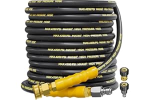 TechSweepPro 4200PSI Pressure Washer Hose 50FT with 3/8" Swivel Quick Connect for Cold/Hot Water, Kink Resistant Steel Wire Braided, Wear Resistant Power Washer Hose with 2 M22 14mm Adapter Set