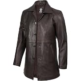 fjackets Leather Coat Men Real Lambskin - 3/4 Length Long Leather Jacket Men, Car Coat Style Genuine Mens Leather Coat