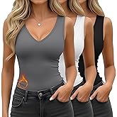 Yearntown 3 Pcs Women's Thermal Tank Tops Fleece Lined Sleeveless Underwear Vest Reversible U/v Neck Warm Base Layer Camisole