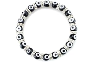 JEWELRIESHOP Turkish Evil Eye Bracelet Murano Glass Turkish Eye Bead Bracelet For Women (Red, Black, Blue Evil Eye Bracelet)
