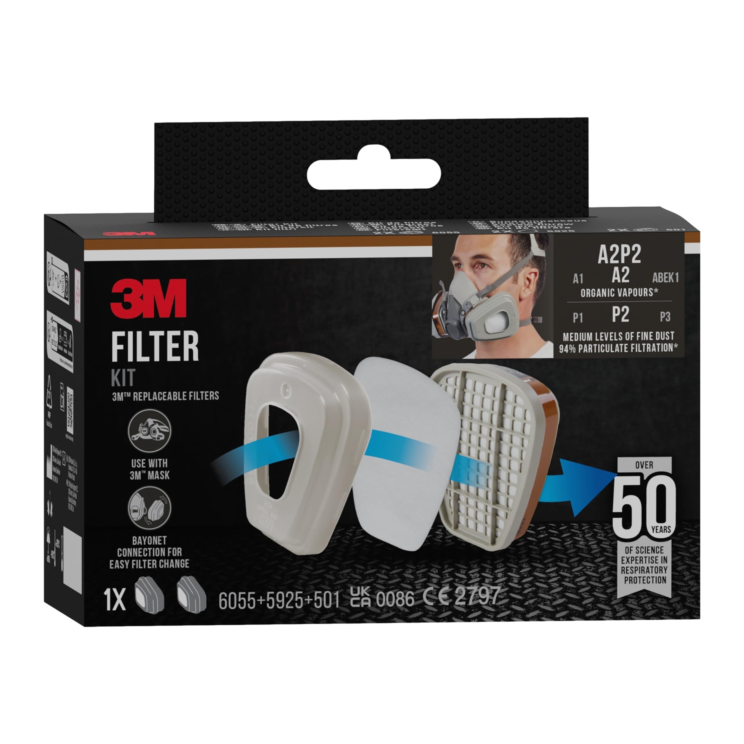 3M Spray Paint Filters 6002 CR, A2P2, 1 Kit, White