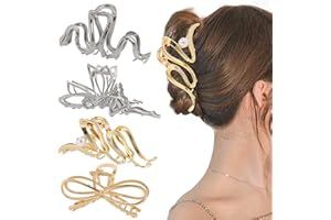 AUSEIBEELY 4 Pack Metal Hair Clips, Large Metal Claw Clips for Women Girls, Gold Clips for Thin Hair, Vintage Silver Claw Clips for Thick Hair, Strong Hold Big Claw Clips, Nonslip Jaw Clamps Hair Accessories