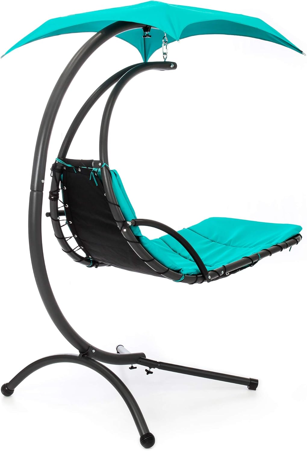 Best Choice Products Outdoor Hanging Curved Steel Chaise Lounge Chair Swing w/Built-in Pillow and Removable Canopy, Teal: Garden & Outdoor