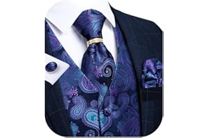 DiBanGu Men's Suit Vest Formal Men Paisley Vest Jacquard Tie Waistcoat Hanky Set With Tie Ring Wedding Party 5PCS