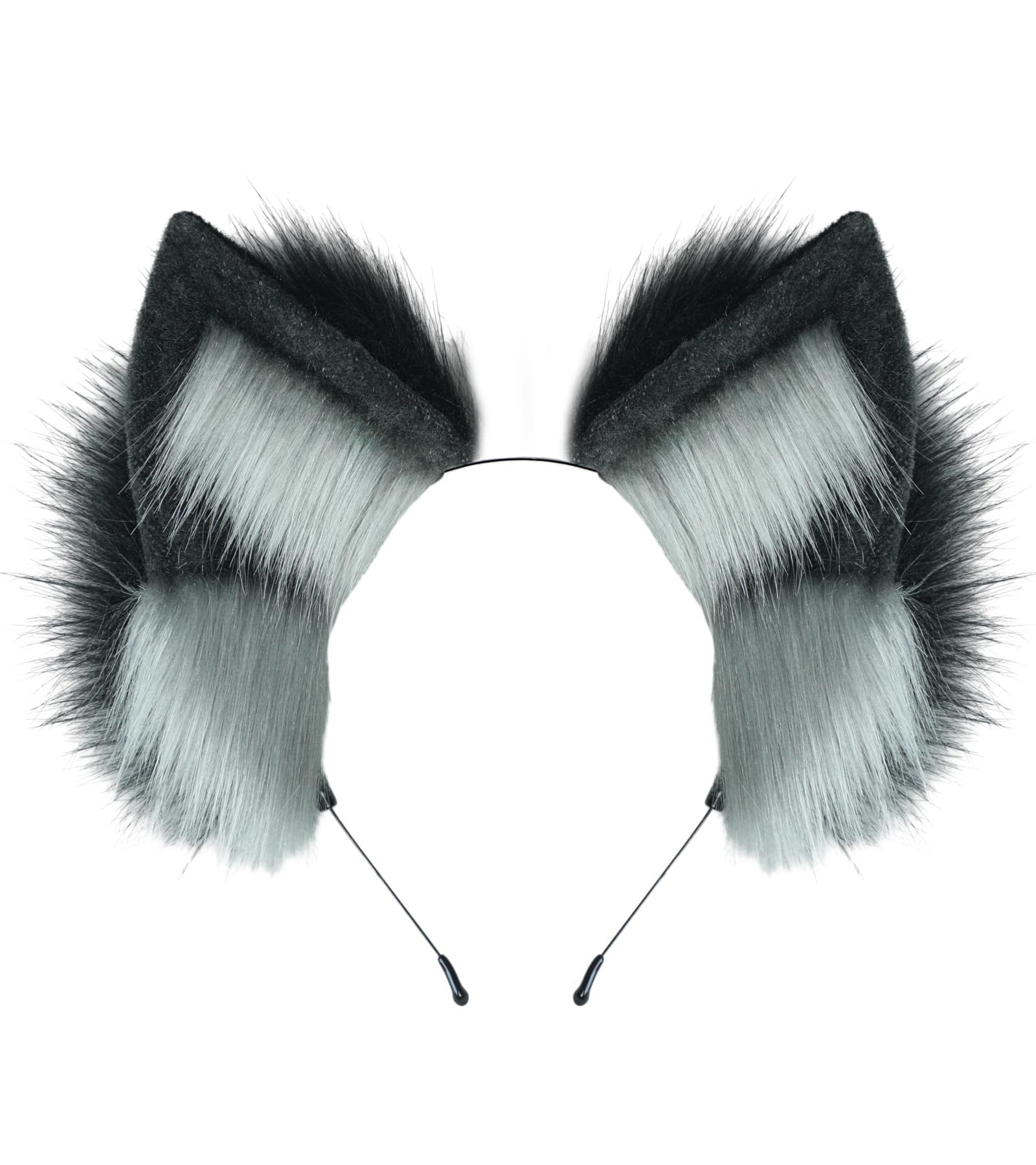 Dodheah Wolf Ears Headband Fox Cat Ears Hairband Animal Cosplay Headwear Halloween Christmas Costume Accessories Black grey