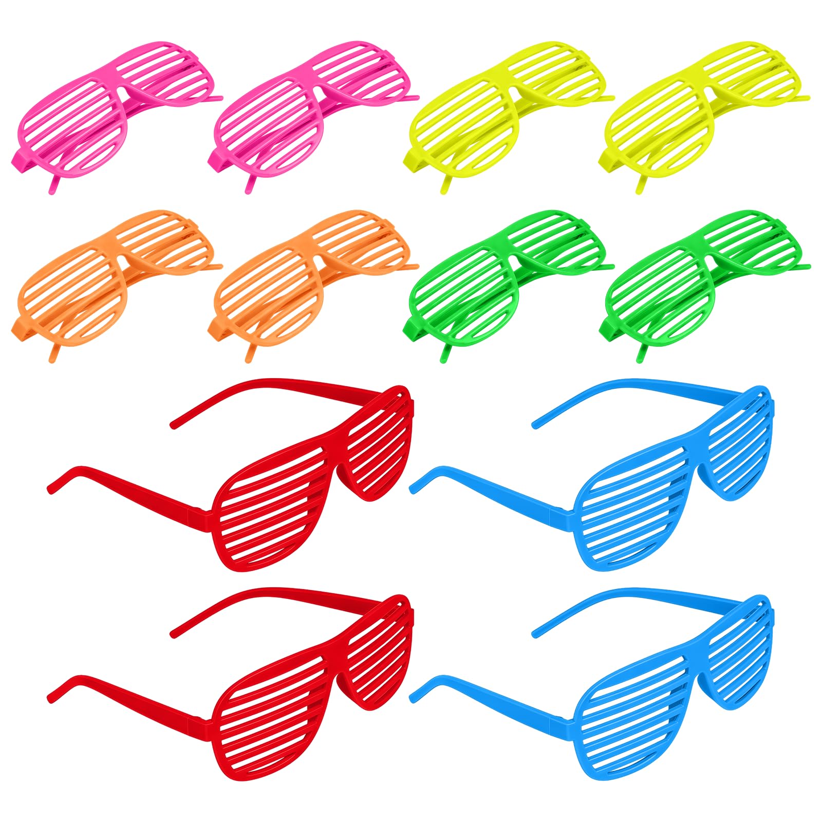 MEISH 12pcs Shutter Shades Glasses 80's Party Slotted Sunglasses Neon Slotted Sunglasses Plastic Retro Party Eyewear for 80s 90s Party Favors Supplies (6 Colors)