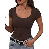 GEMBERA Womens' Stretchy Scoop Neck Short Sleeve Shirts Fitted Casual Basic Top T-Shirts