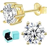 Moissanite Lab Created Diamond Earrings 0.6ctw-3.0ctw Solitaire Studs, D Color VVS1, Hypoallergenic 925 Sterling Silver, 14K White Gold Plated, Friction Back - Gift for Women & Men