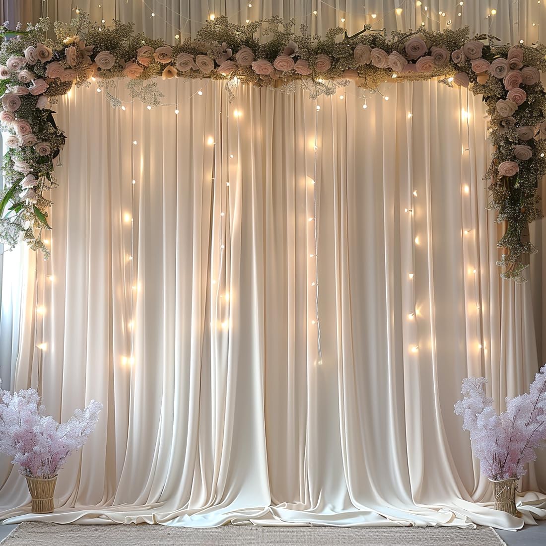 10x10ft Wrinkle Free Ivory Backdrop Curtain for Parties Soft Fabric Drapes Wedding Ivory Curtain Backdrop for Birthday Party Decorations Background for Photography 5x10ft,2 Panels