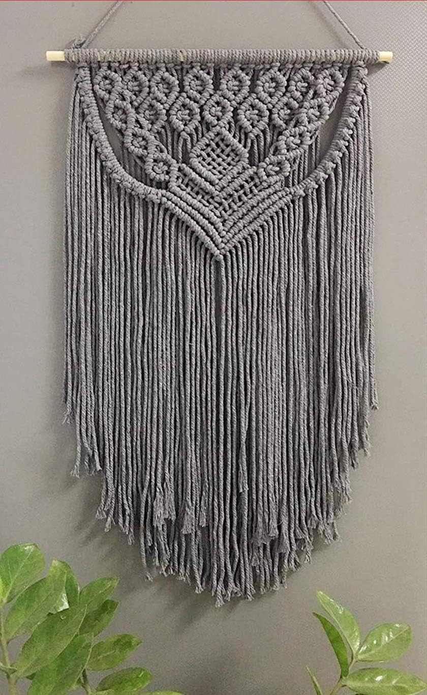 Winterdemoon Boho Grey Macrame Wall Hanging