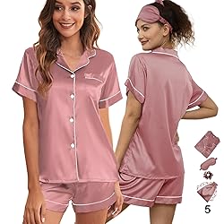 WJing Yi Jia 5Pcs Womens Soft Satin Pajama Set