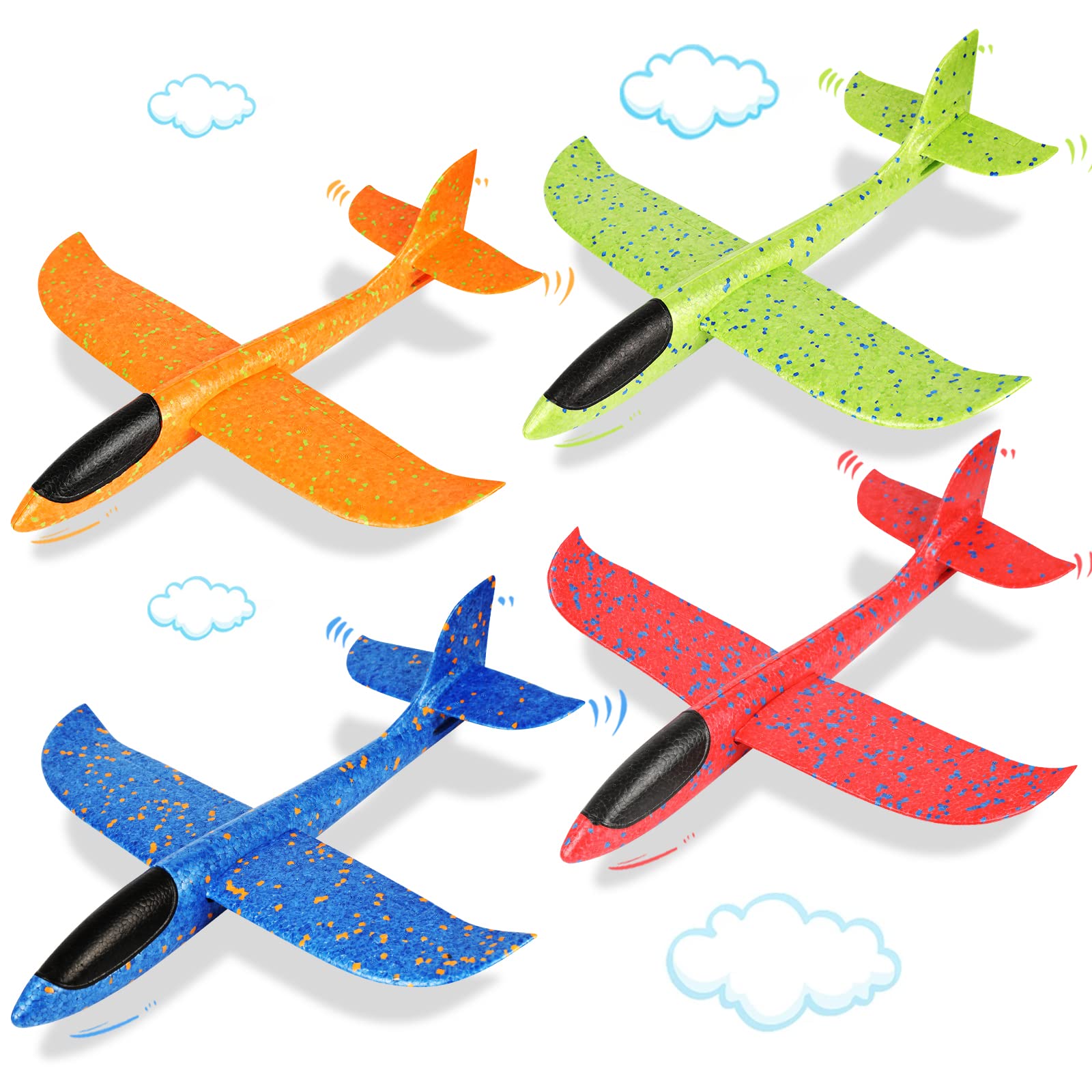 VCOSTORE Foam Glider Planes for Kids, 4 Pcs Large Airplane Toys 17.3'' Polystyrene Aeroplane Toys Flying Gliders, Manual,EEP, Sturdy, Suitable for Family Outdoor Sports Parent-Kid Activities