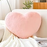 XVTRU Pink Heart Pillows, Cute Heart Decorative Pillow, Heart Shaped Throw Pillows for Bed, Faux Rabbit Fur Plush Hoom Decor Pillow Cushion for Chair Sofa Living Room (Mini 12.9" x 9.8")