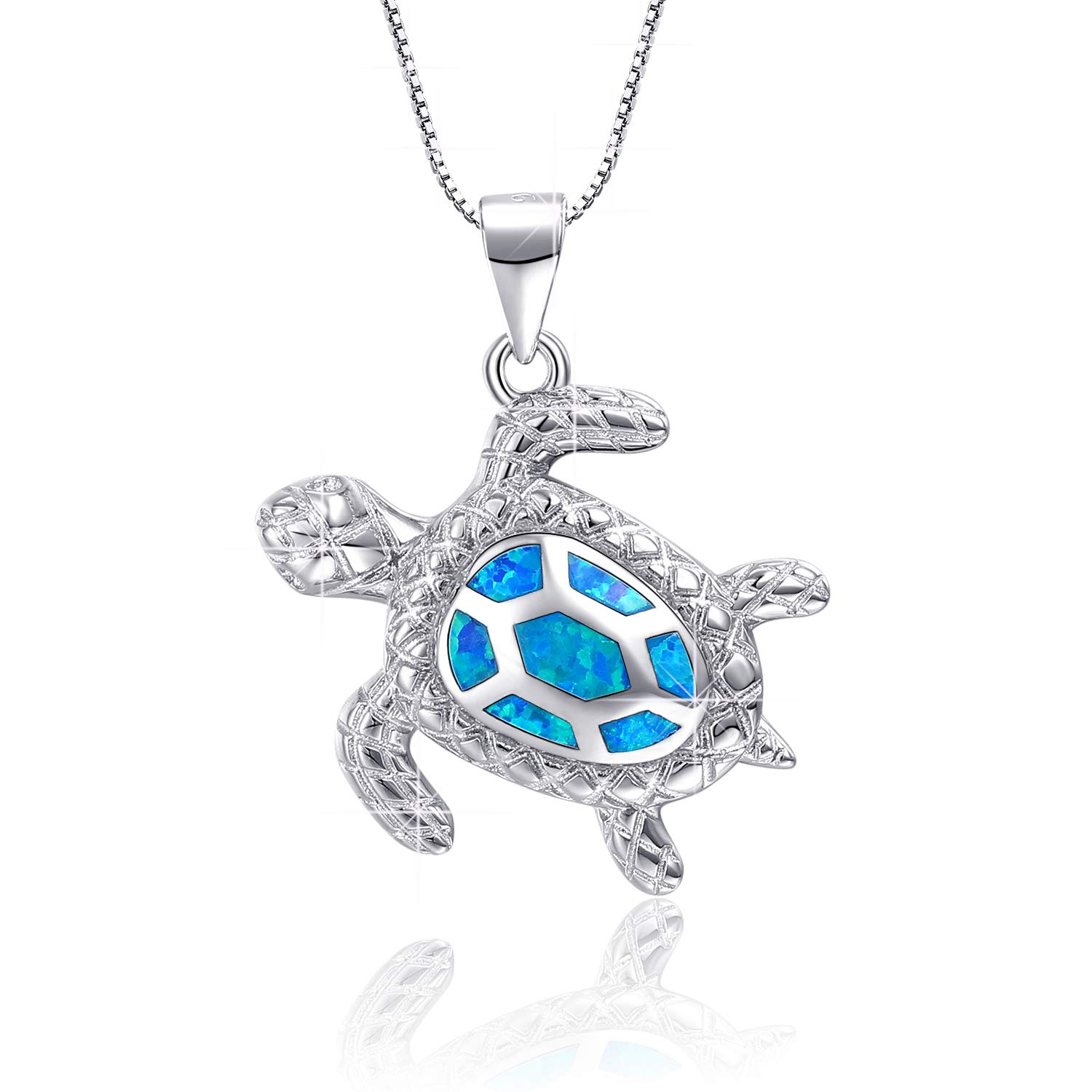 AMIGUO Blue Opal Sea Turtle Pendant Sterling Silver Necklace Jewelry for Women Gifts — image 1