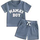 NZNDSHD Summer Baby Boy Clothes Short Sleeve Little Dude Mamas Boy Embroidered T-Shirt Tops Shorts Set Waffle Knit Outfit