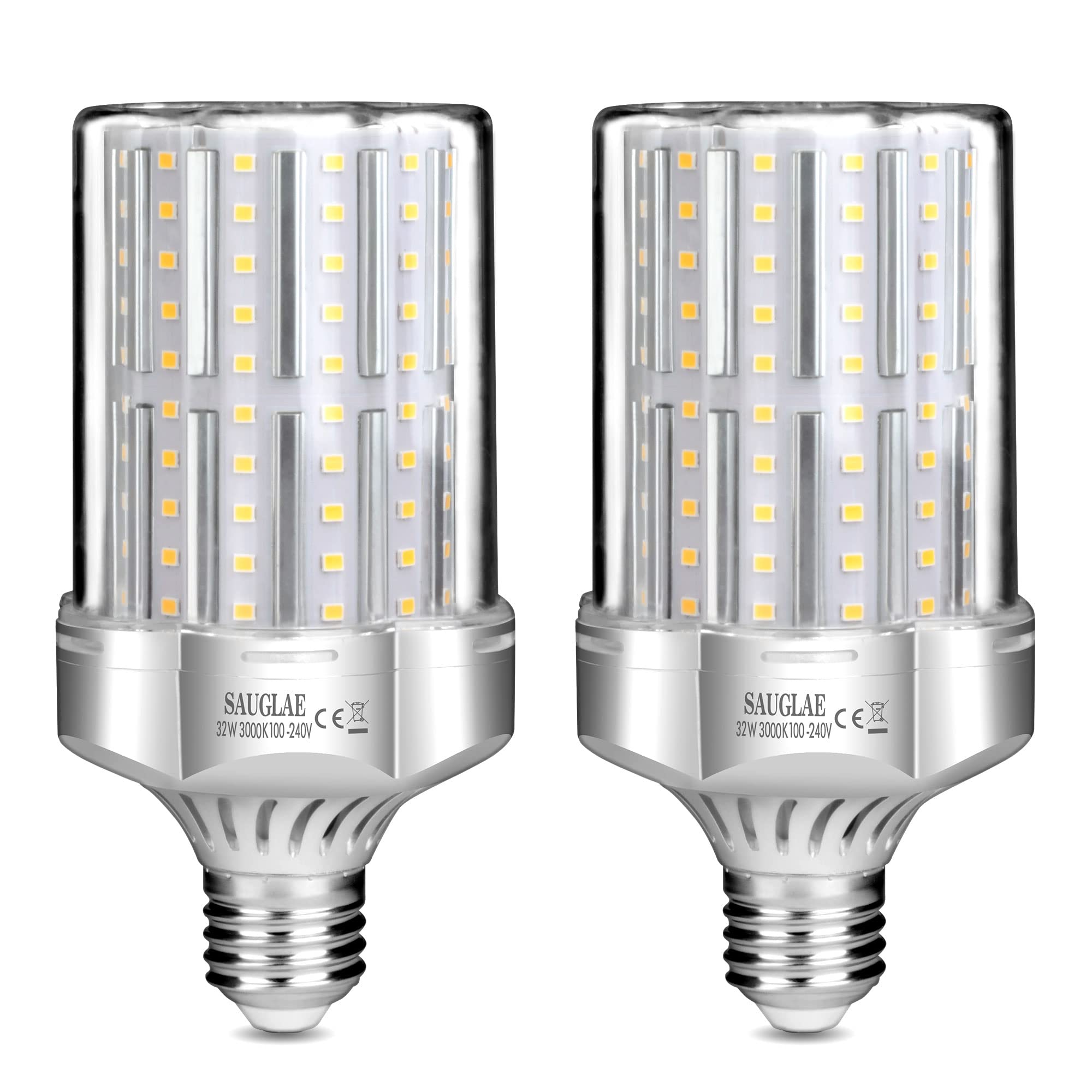 SAUGLAE 32W LED Light Bulbs, 260W Incandescent Bulbs Equivalent, E27 Large Edison Screw, 3600Lm, 3000K Warm White, Pack of 2