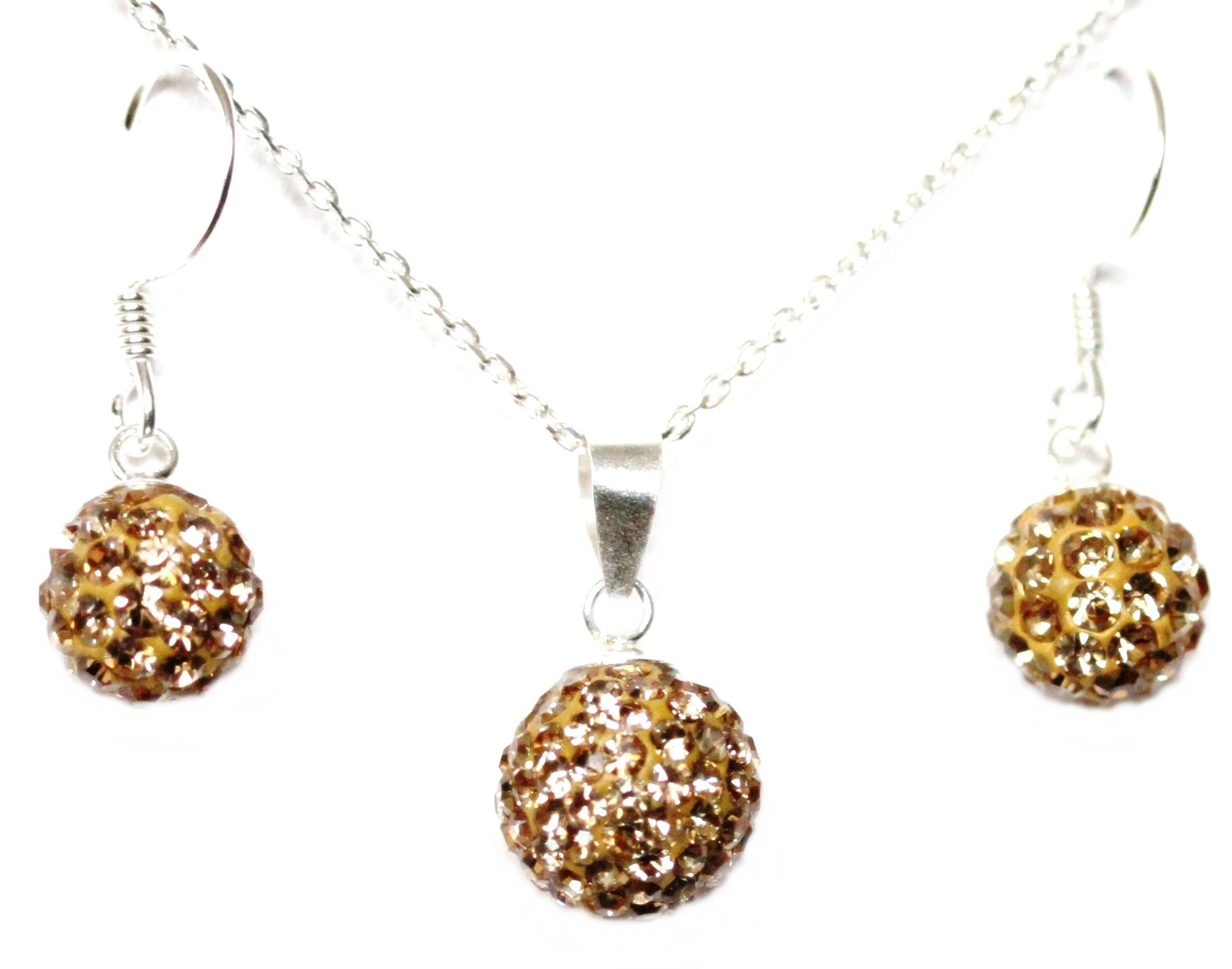 Sterling Silver 926 and AAA Crystal Necklace and Drop Earring Set (Light Topaz-November)