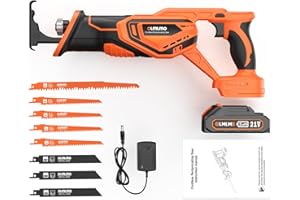 Olmlmo Reciprocating Saw Cordless, Brushless Power Reciprocating Saw with 21V 2 * 4000mAh Battery, 3000SPM 28mm Reciprocating