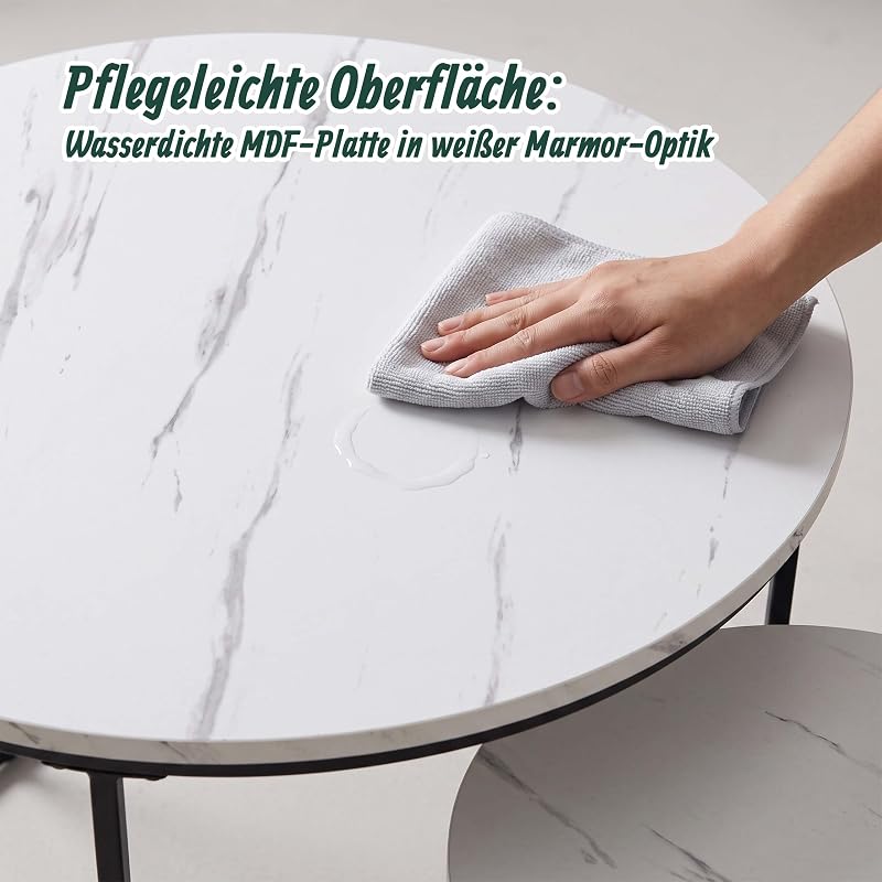 Satztisch, 2er Set, 2 Größen, Marmoroptik, Metall, weiß, schwarz