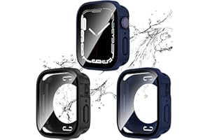 2 Pack 2 in 1 Waterproof Case for Apple watch Series SE SE2 6 5 4 44mm, Straight Edge PC Front & Back Bumper with Tempered Gl
