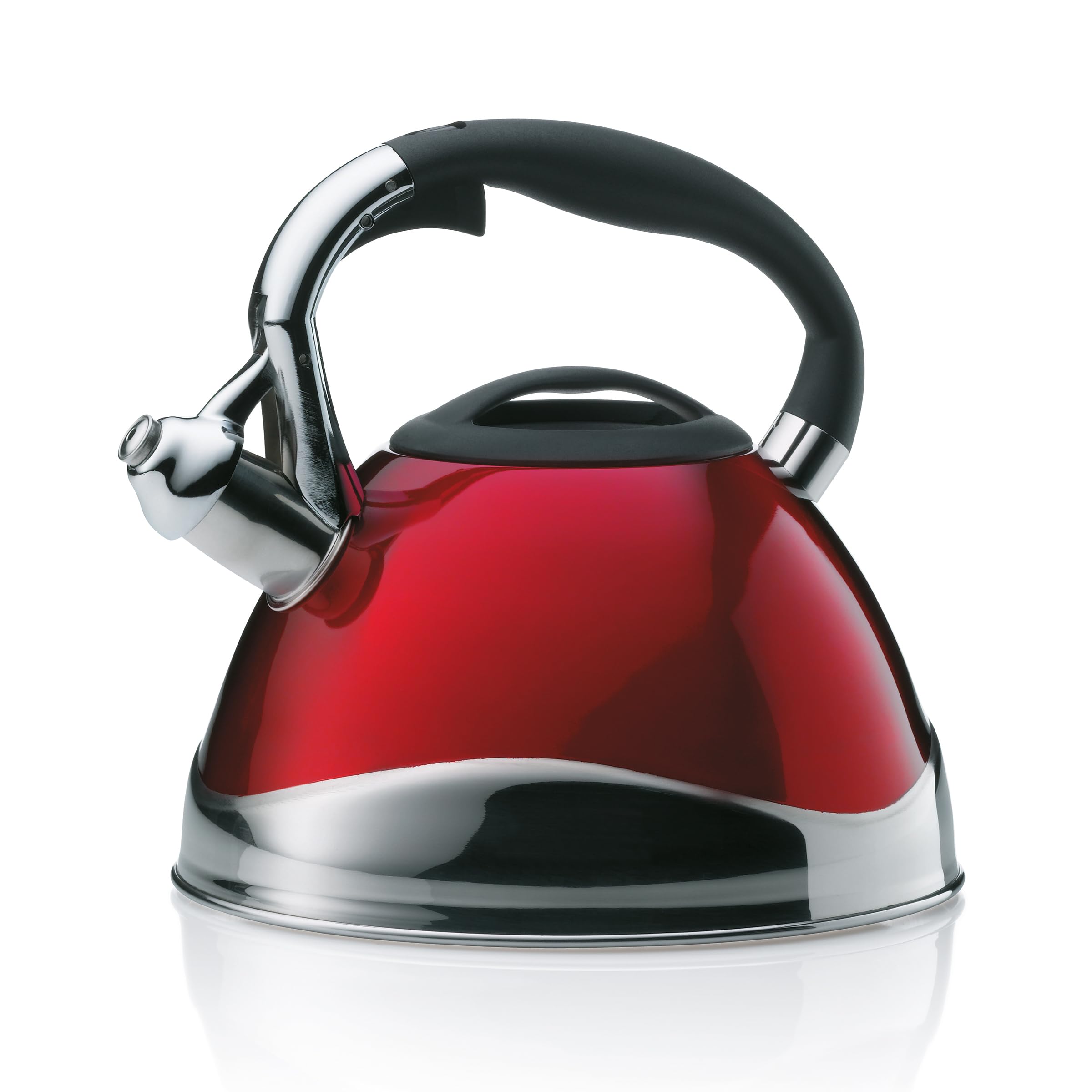 kela Kettle Induction 3L, Flute Kettle Stainless Steel, for All hob Types, with Safe Opening of The spout lid by Button, VARUS, Tea Kettle red Glossy
