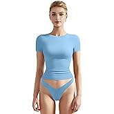 SUUKSESS Women Fitted Basic Tee Cotton Ribbed Crew Neck Summer Short Sleeve Y2K Crop Top