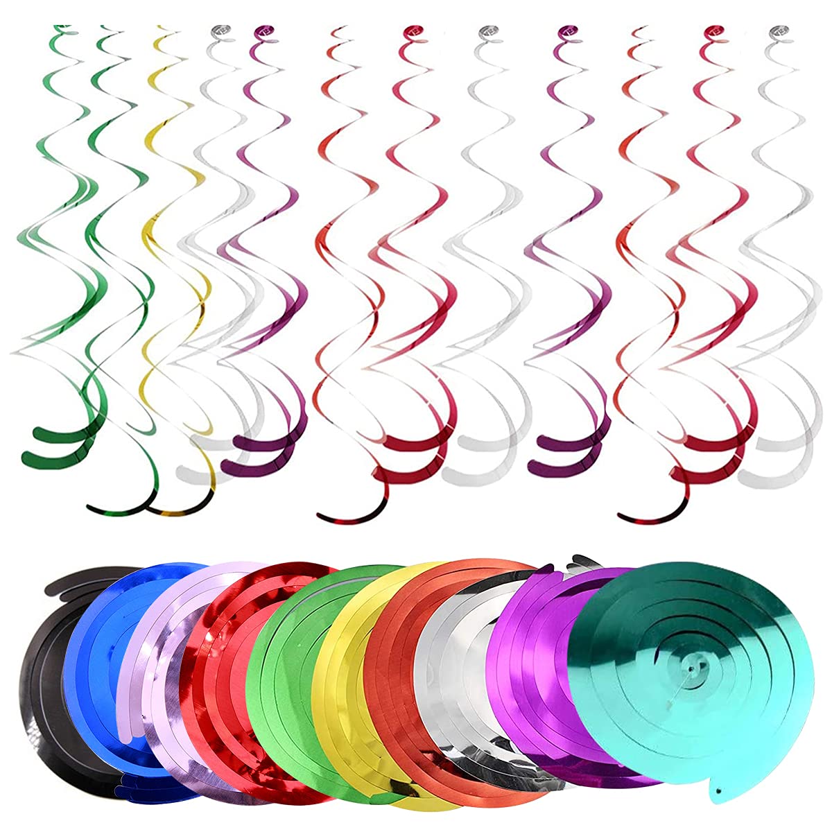 Spiral Streamers, DBAILY 60pcs Kits Hanging Swirls Party Decorations Birthday Party Supplies Multicolor Foil Swirls Decoration for Wedding Baby Kids Boys Girls Adult Christmas Valentine's Day (90cm)