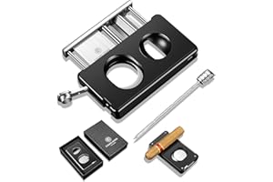 5 in 1 Cigar Cutter Guillotine Multifunctional Straight Cut, V Cutter, Cigar Punch, Holder and Draw Enhancer, Stainless Steel
