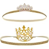 Gold Baby Crown Baby Tiara Baby Crown Headband Crystal Crown Hair Belt for Little Girl Infant Princess Tiaras Birthday Elastic Hair Band for Photography Headband Props