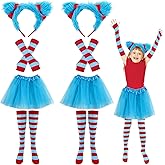 AIHSUMC 8 Pcs Halloween Tulle Tutu Costume Set Include Tulle Tutu Skirt Striped High Socks Sleeves Furry Headband Cosplay