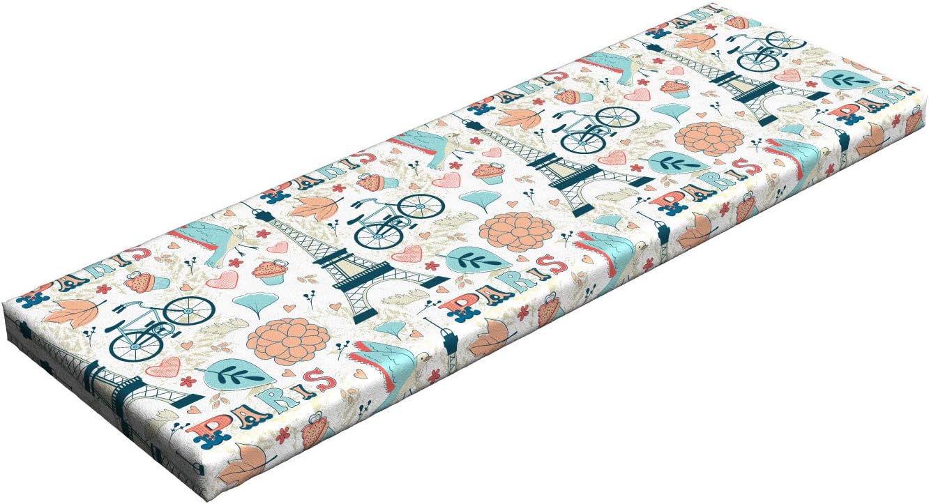 Amazon Com Ambesonne Paris Bench Pad Dove Cupcake Eiffel Tower Flowers Falling Leaves Love Grungy Autumn In France Theme Standard Size Hr Foam Cushion With Decorative Fabric Cover 45 X 15 X 2