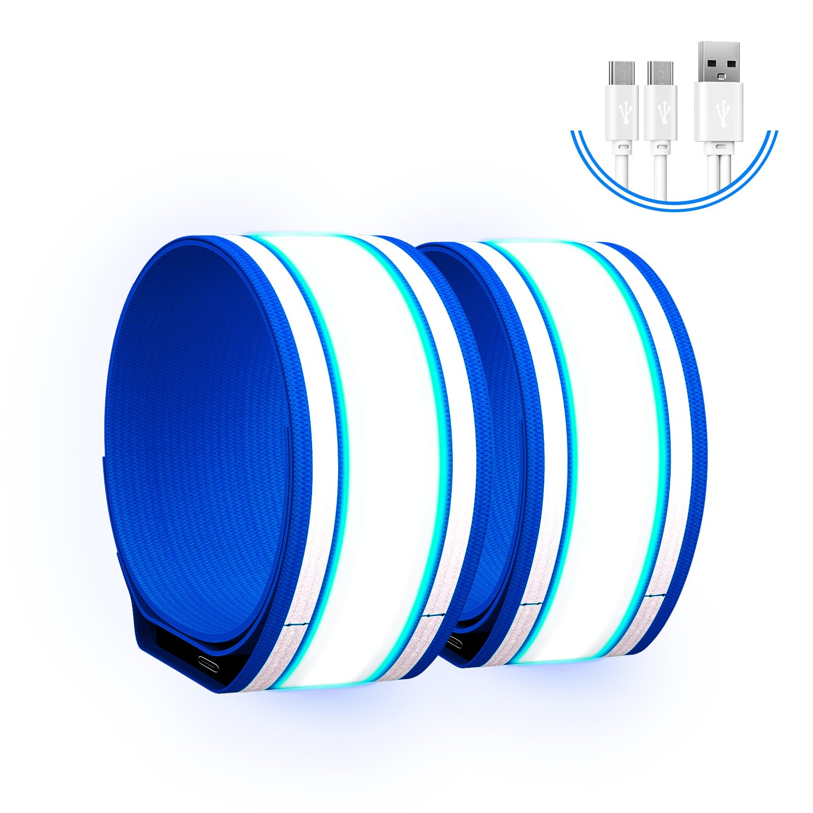 Light Up LED Armband for Running Walking at Night,Reflective Arm Bands for Runners,Rechargeable Jogging Lights,High Visibility Night Running Safety Gear Adjustable Running Women Men Kids (Blue)