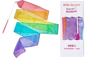 HiUnicorn 100% Silk Dance Ribbon Streamer Toys Ballet Gift for Girls Christmas Stocking Stuffer Rainbow Play Silks Kids Gymnastics Twirlers Wand Princess Unicorn Pastel Toy