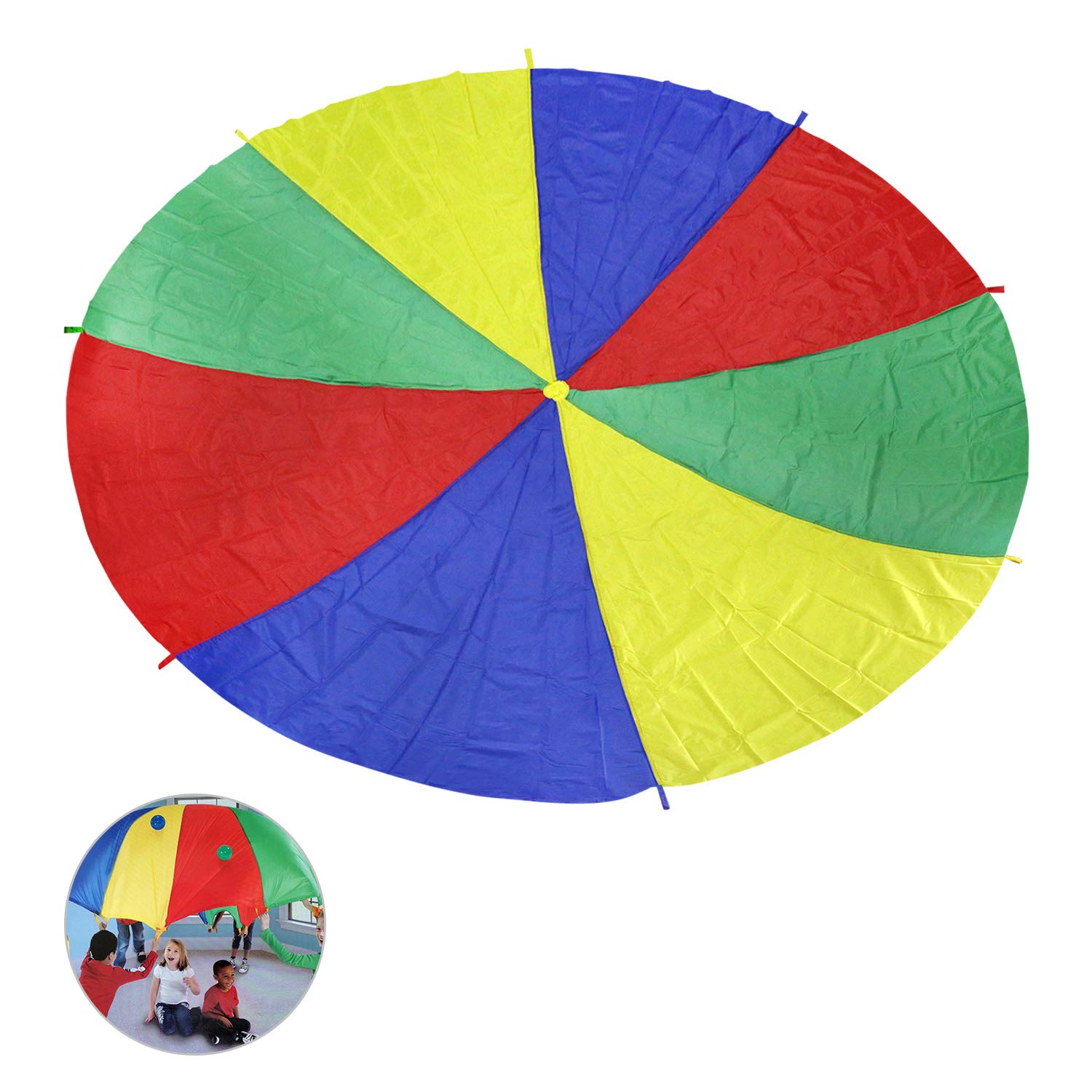 Ballery Kids Play Parachute, Multicolored Rainbow Outdoor Parachute for Kids Play Tents Toy Game With 8 Handles Ideal for Toddlers Outdoor Picnic Blanket Party Game Group Activity & More (2 Meter)