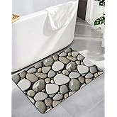 Pebble Stone Bath Mat,Non Slip Bathroom Floor Runner Rug Quick Dry & Absorbent Diatomaceous Earth Kitchen Room Shower Sink Washable Doormat,Minimalist Creative Black White Geometry 20"x32"
