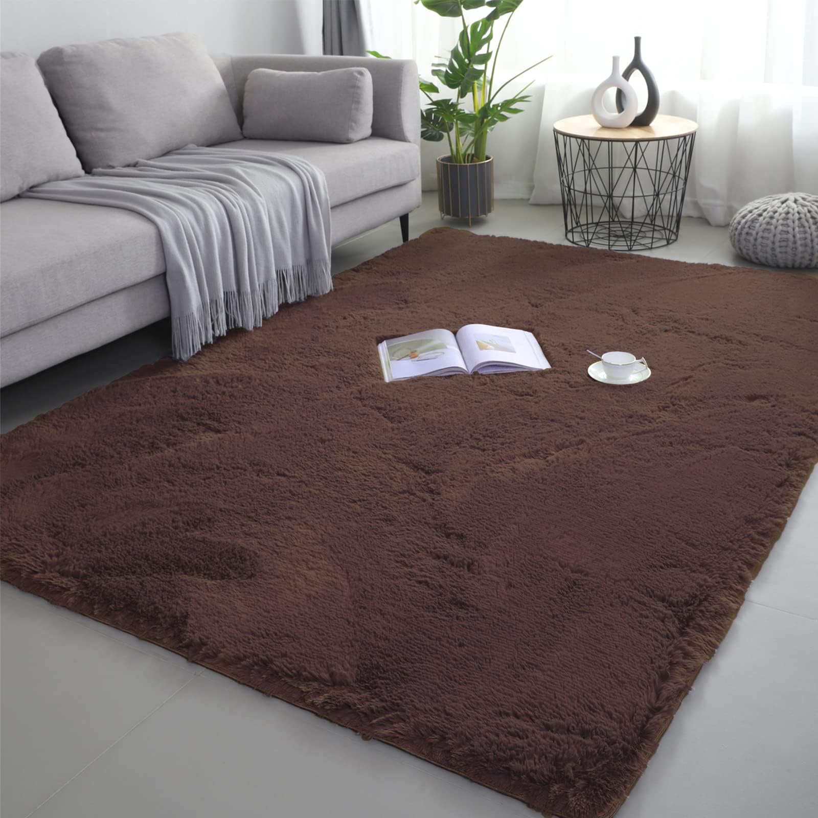 lekeplus Rugs Living Room Large Rugs Bedroom Anti Skid Rug Shaggy Soft Rug for Living Room Bedroom Play Area Kids Room Luxury Decorative (Brown 80x160cm)