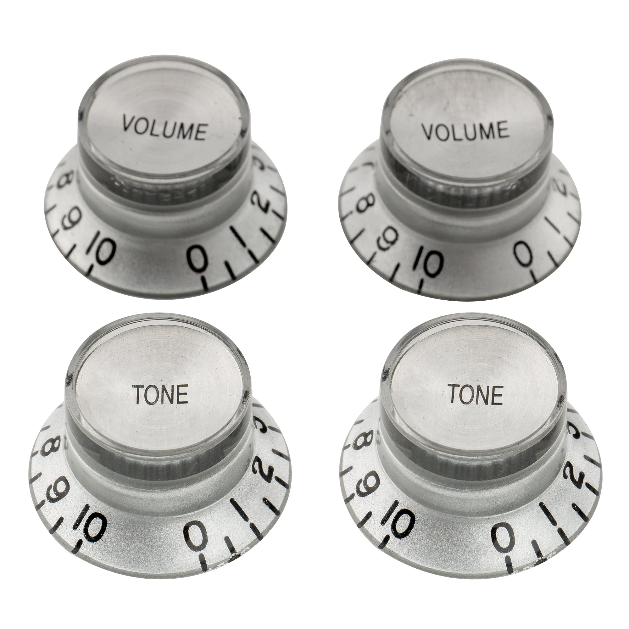 Musiclily Pro Metric LP Guitar Reflector Knobs 2 Volume 2 Tone Top Hat Bell Control Knobs Set for Epiphone Les Paul SG Electric Guitar,Silver with Silver Top — image 1