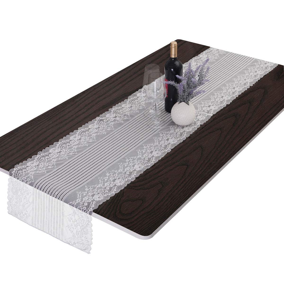 mookaitedecor White Lace Table Runner for Wedding Decor,Embroidered Floral Table Runner for Party Tabletop Decoration,15x70 Inch