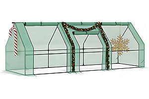 Outsunny 9' x 3' x 3' Mini Greenhouse with Zippered Doors & Roll-up Windows, Portable Plant Hot House with Durable PE Cover, Water Resistant, UV Protected for Outdoor Flowers, Vegetables, Green