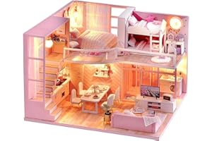 TuKIIE DIY Miniature Dollhouse Kit with Furniture, 1:24 Scale Creative Room Mini Wooden Doll House Accessories Plus Dust Proof & Music Movement for Kids Teens Adults(Dream Angels)